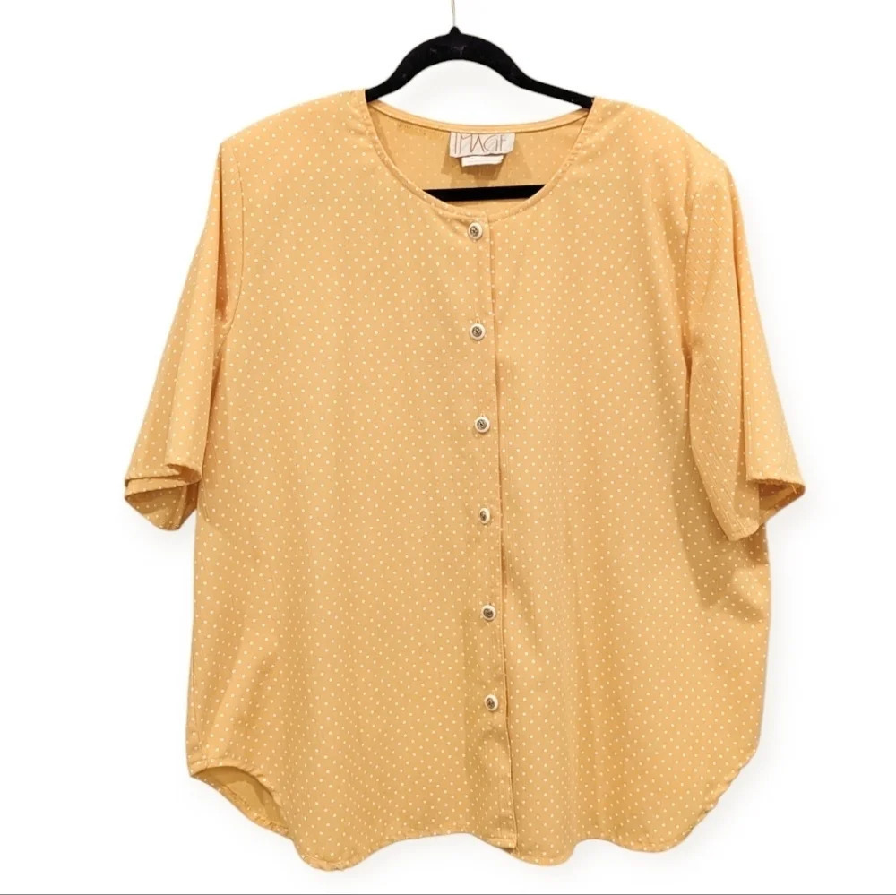 Vintage  Image Button Down Yellow White Polkadot Top Size 24